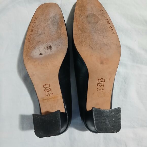 VTG Ann Marino 6 1/2 Black Leather Square-Toe 3" Heel Block Heel Classic - Picture 13 of 14